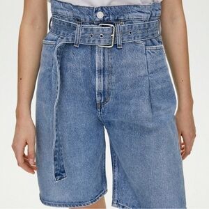 Agolde Long High Rise Bermuda Denim Belted Shorts
